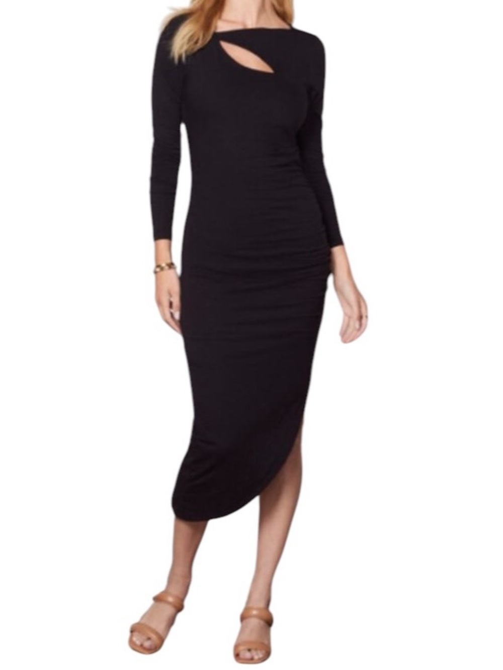 Sundry Evereve Size 3 Large Black Draped Asymmetric Long Sleeve Cut Out Dress
